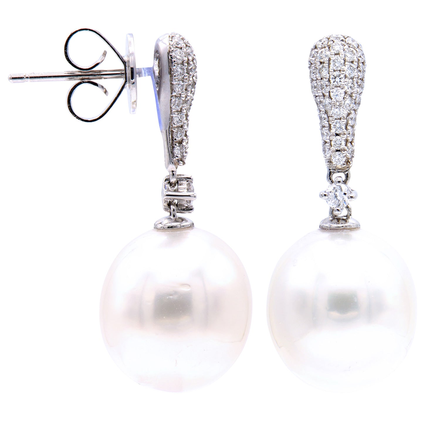 E012587 - 18KW/2.1G S.Sea Earrings 68RD-0.37CT 11-12mm
