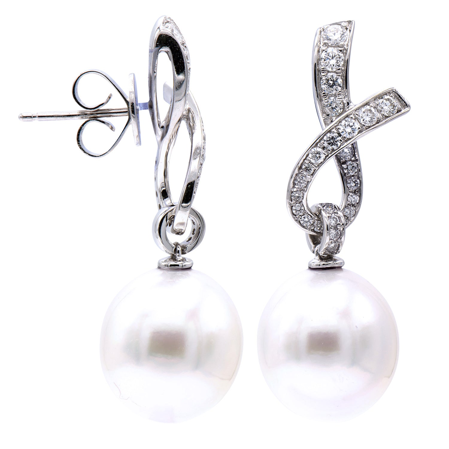 E012588 - 18KW/4.0G S.Sea Earrings 52RD-0.57CT 12-13mm