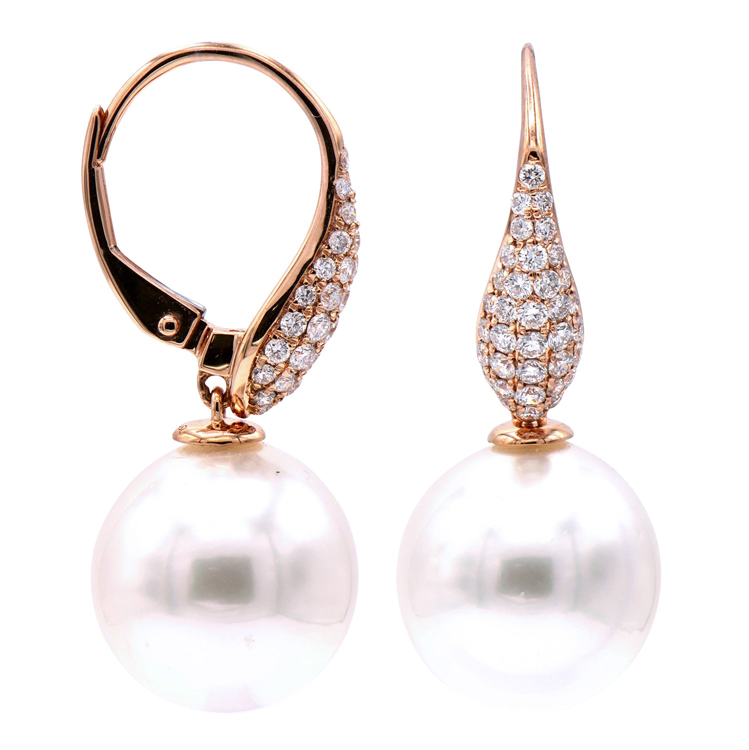 E012590R - Earrings 18KR/1.8G 70RD-0.40CT S.Sea 11-12mm