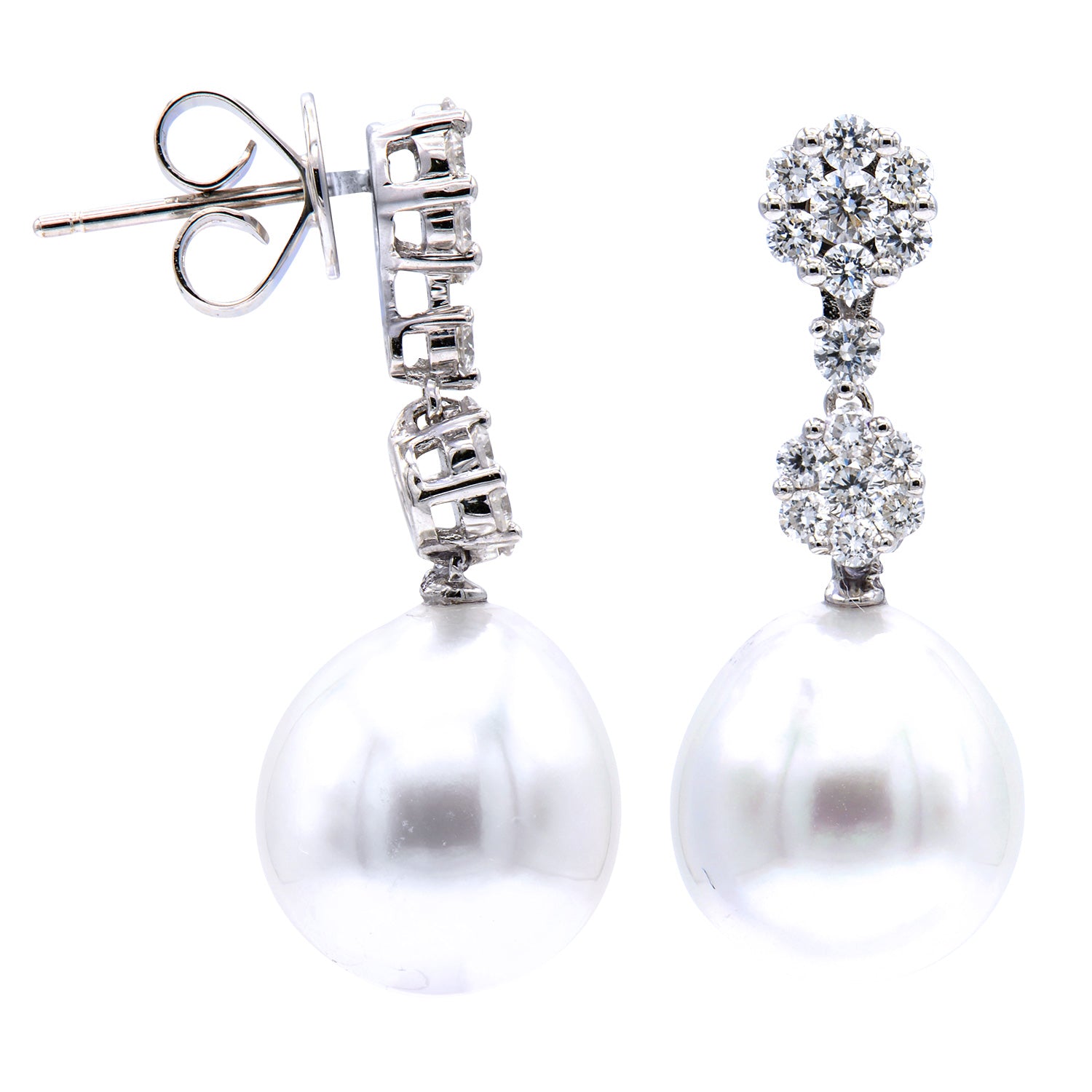 E012591 - 18KW/2.9G S.Sea Earring 30RD-0.87CT 11-12mm