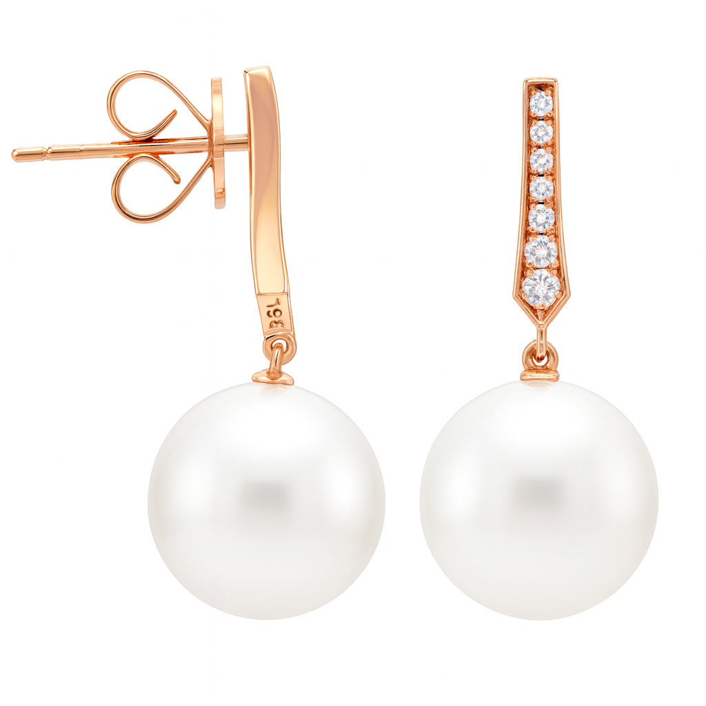 E012592R-F - 18KR/1.8G P.FW Earring 14RD-0.16CT 11-12mm