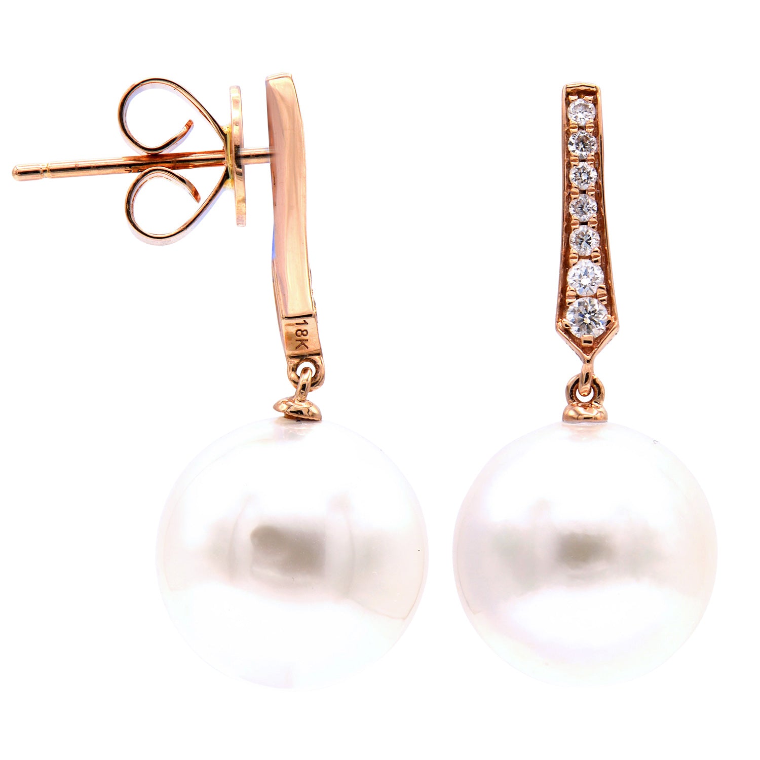 E012592R - 18KR/1.8G S.Sea Earring 14RD-0.16CT 11-12mm