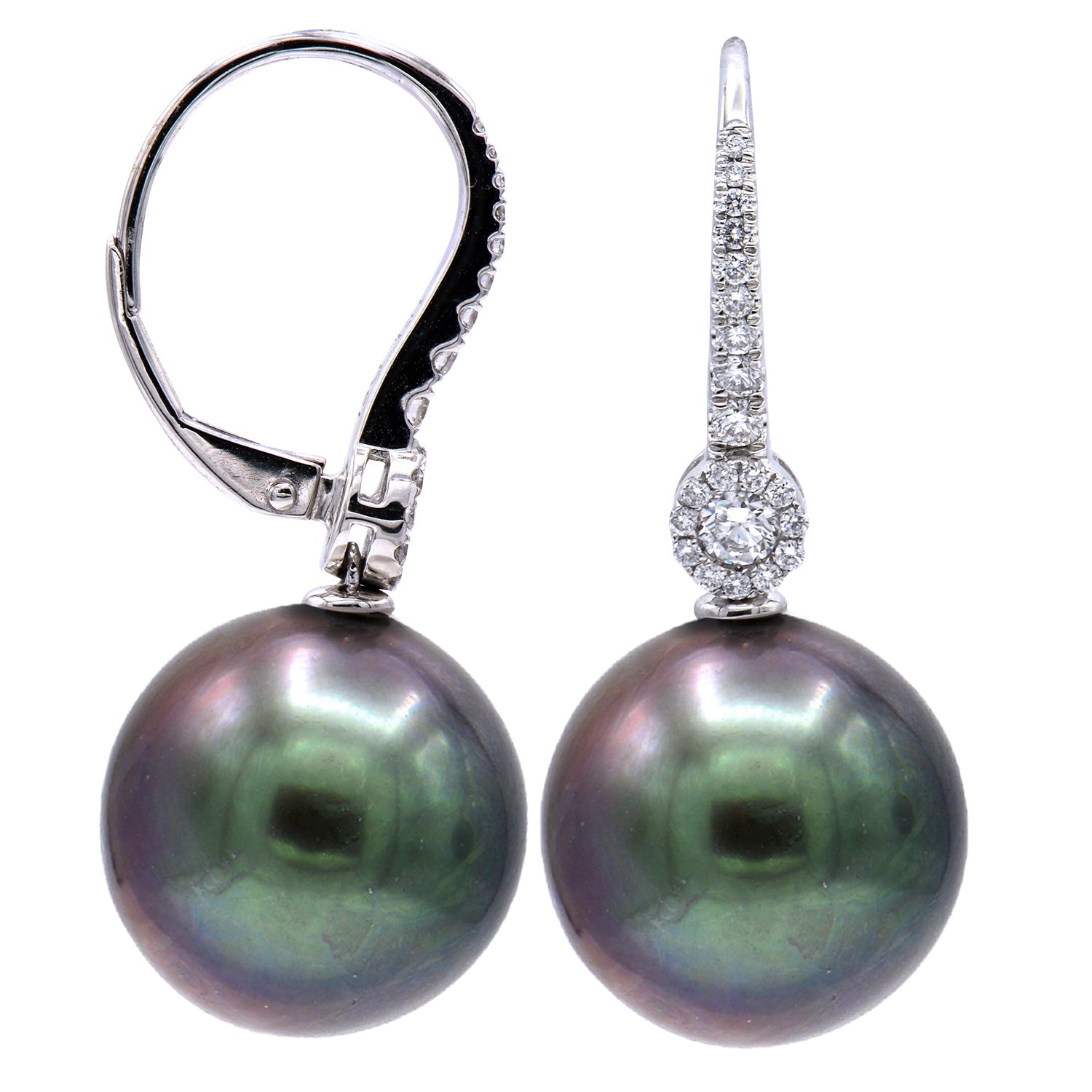 E012593-T - 18KW/2.1G Tahitian Earring 2RD-0.15CT 40RD-0.22CT 11-12mm