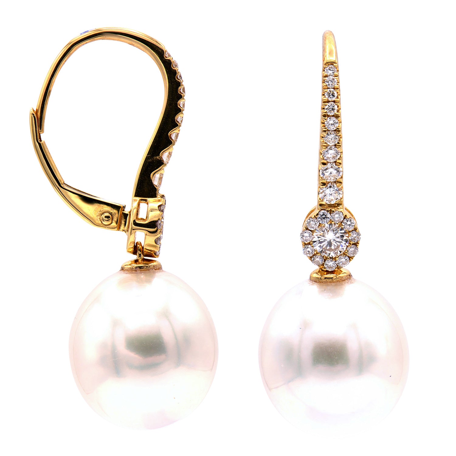 E012593Y - 18KY/2.1G S.Sea Earring 2RD-0.15CT 40RD-0.22CT 11-12mm