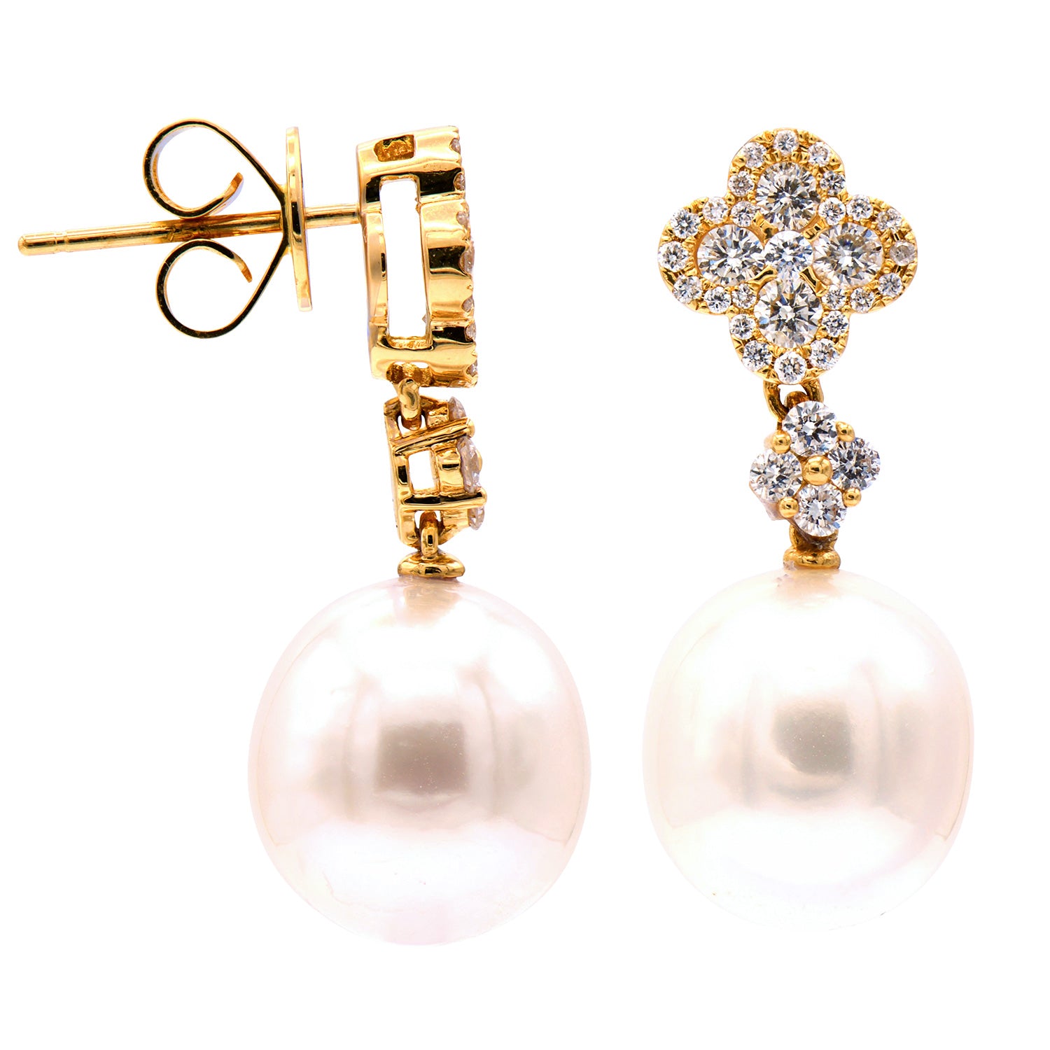 E012594Y - 18KY/3.1G S.Sea Earring 8RD-0.37CT 58RD-0.40CT 11-12mm