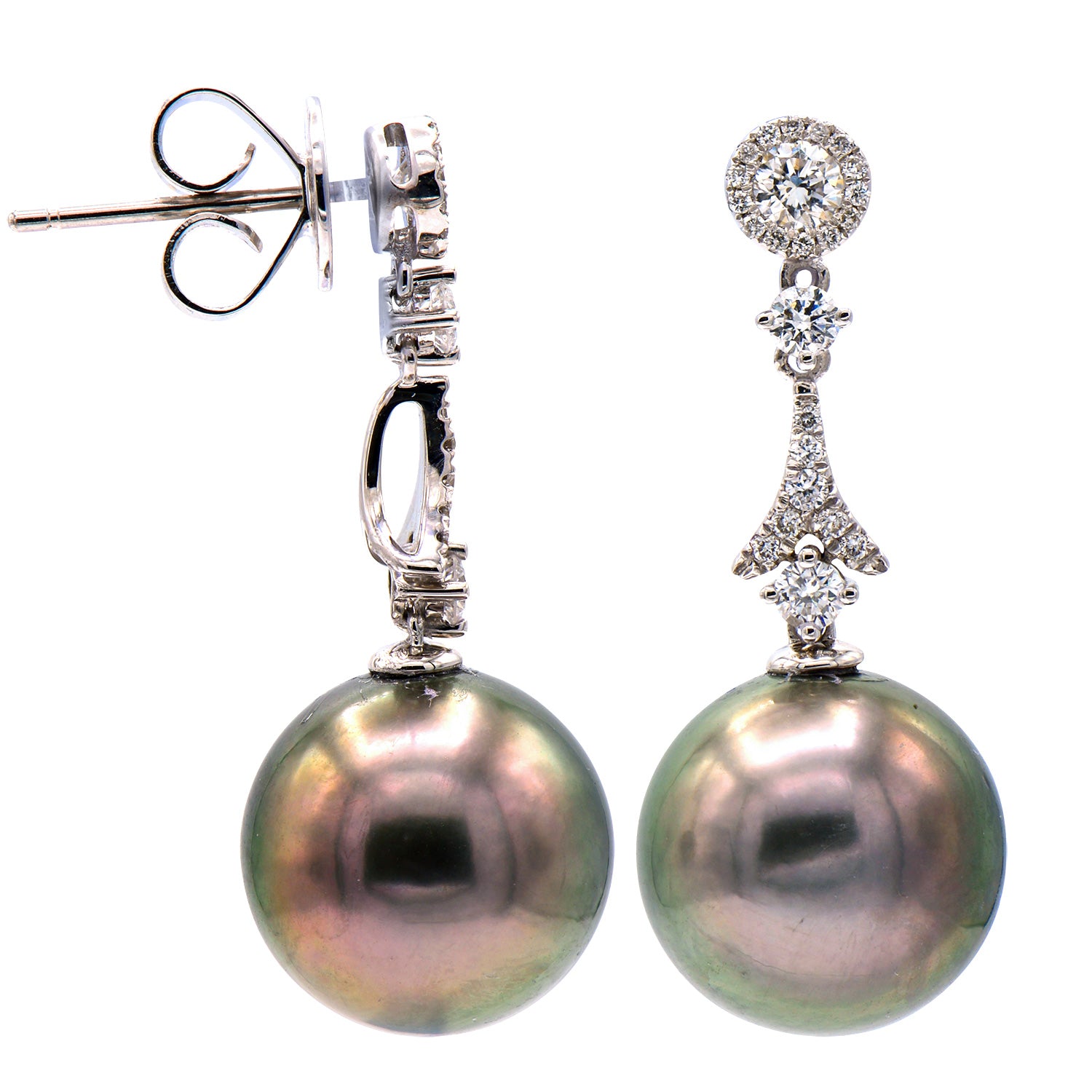 E012595-T - 18KW/2.2G Tahitian Earring 2RD-0.17CT 46RD-0.27CT 11-12mm