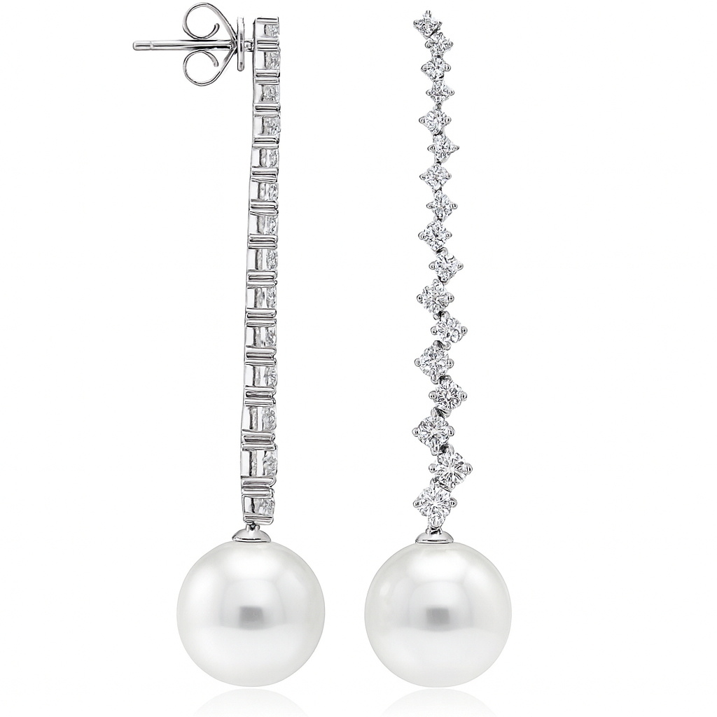 18K White Gold South Sea Pearl Earrings, 12-13mm, 1.53ct