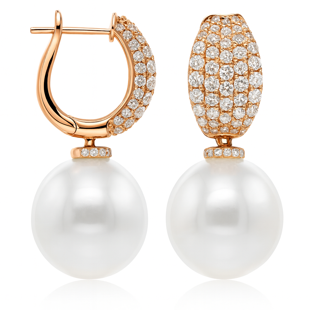 18K Rose Gold South Sea Pearl Earrings, 12-13mm, 1.12ct