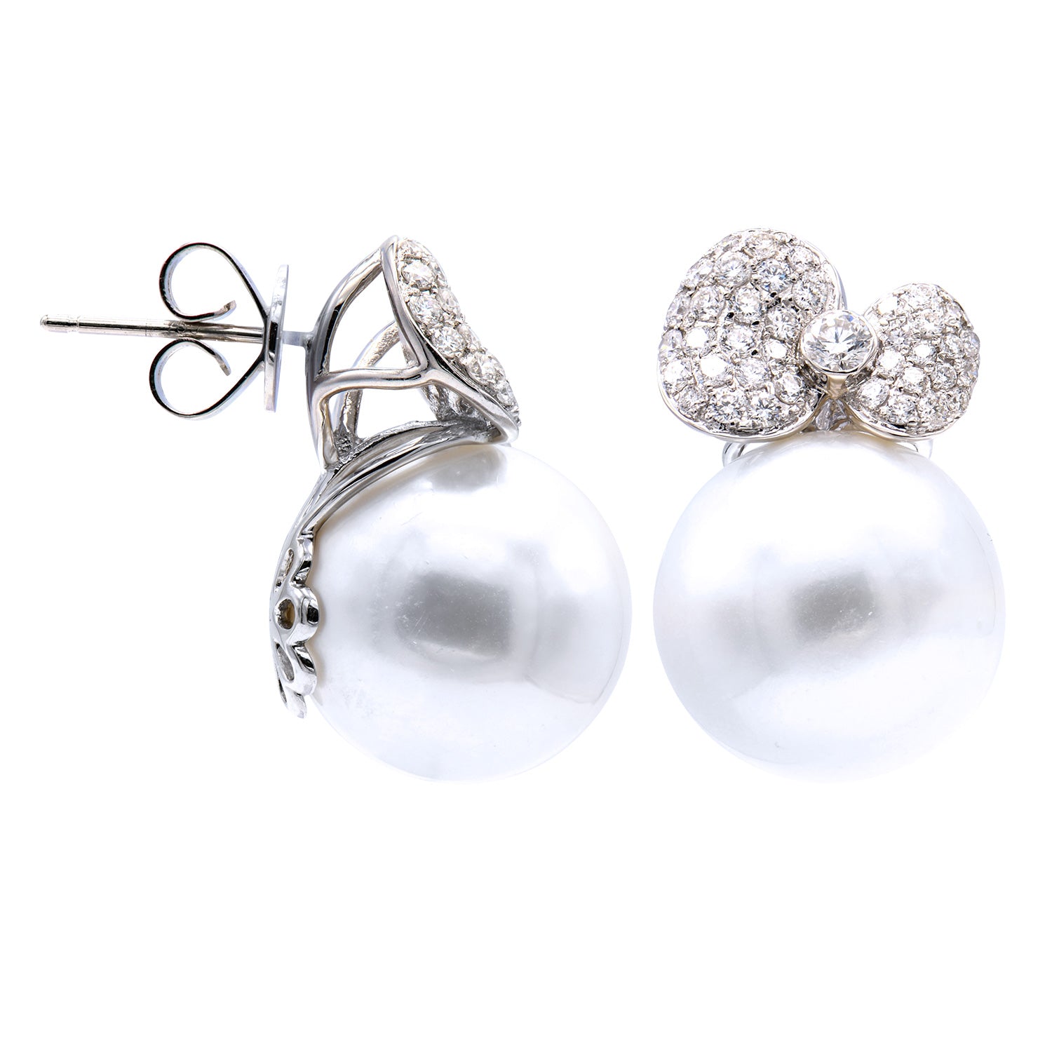 18KW/4.7G S.Sea Earring 2RD-0.14CT 76RD-0.74CT 13-14mm