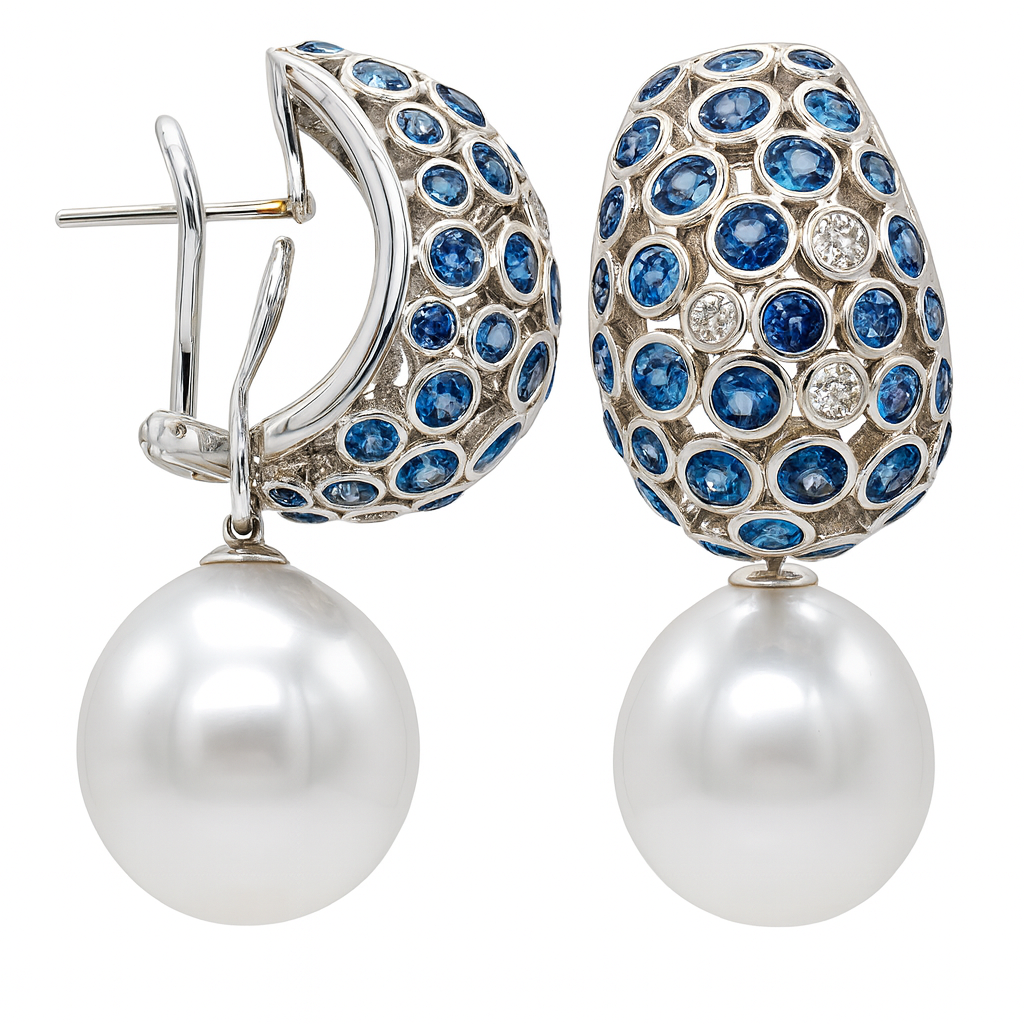 18K White Gold South Sea Pearl Earrings, 14-15mm, 6.6ct