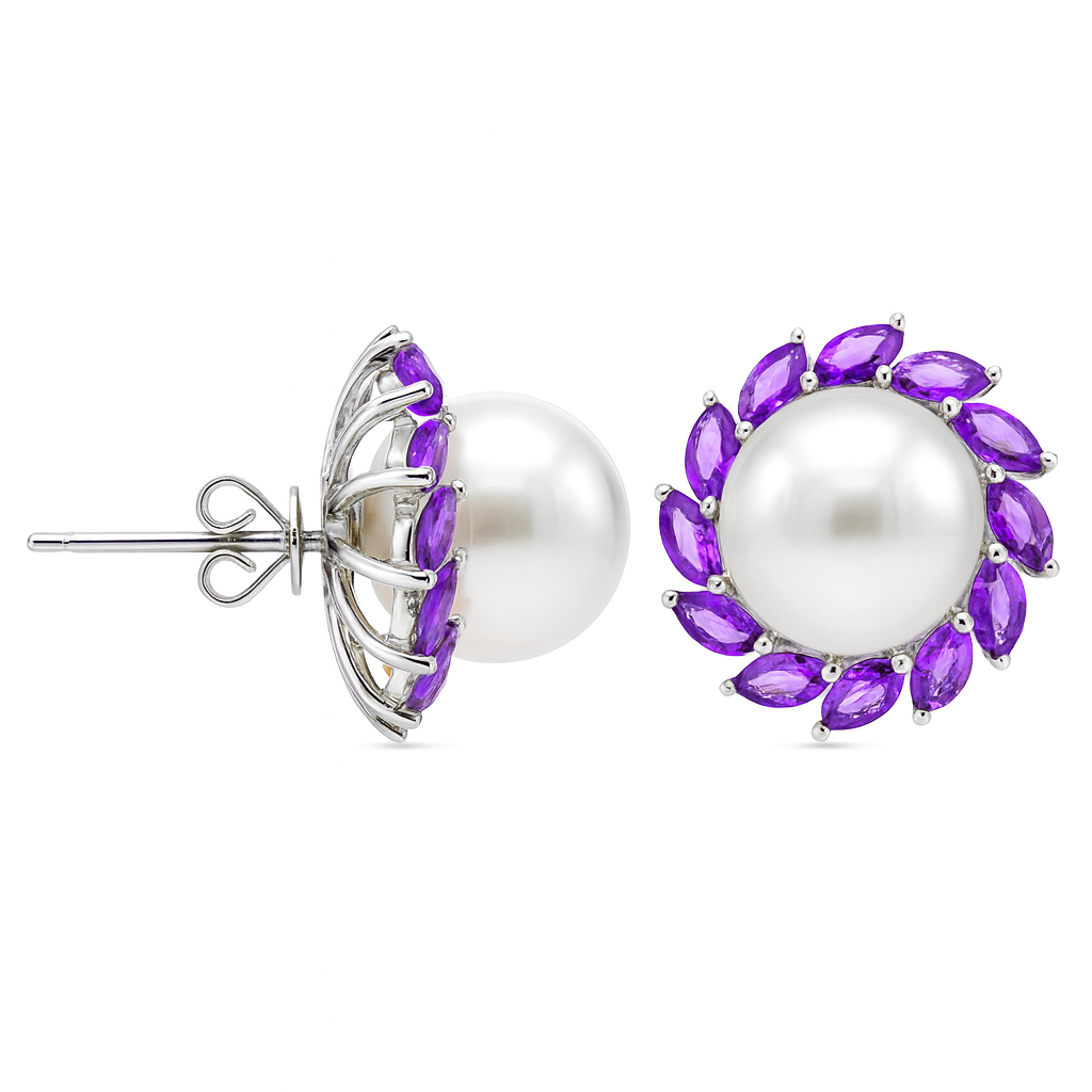 14K White Gold Amethyst Earrings, 10-11mm, 1.81ct