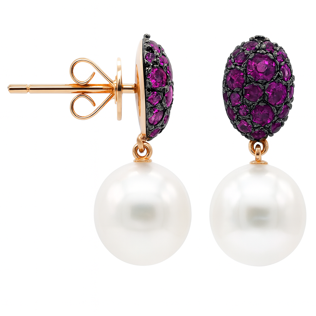 18K Rose Gold South Sea Pearl Earrings, 9-10mm, 0.92ct