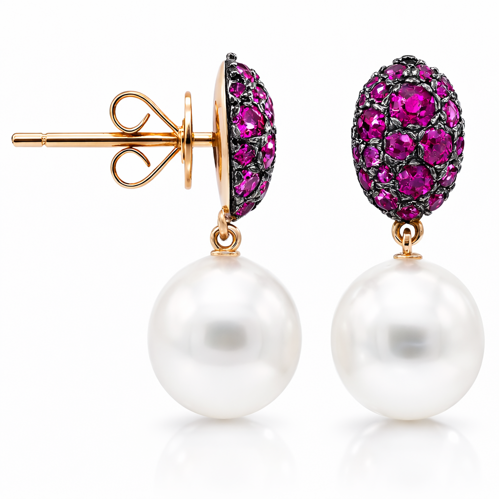 18K Rose Gold South Sea Pearl Earrings, 9-10mm, 0.92ct