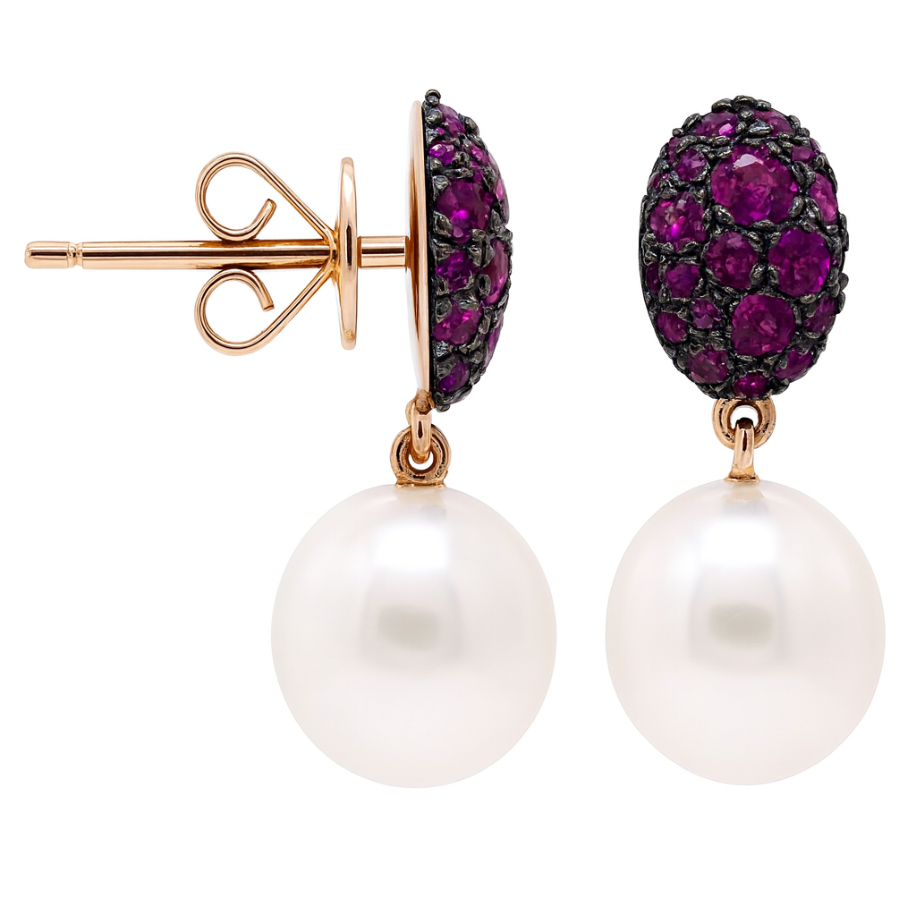 18K Rose Gold Freshwater Pearl Earrings, 9-10mm, 0.92ct