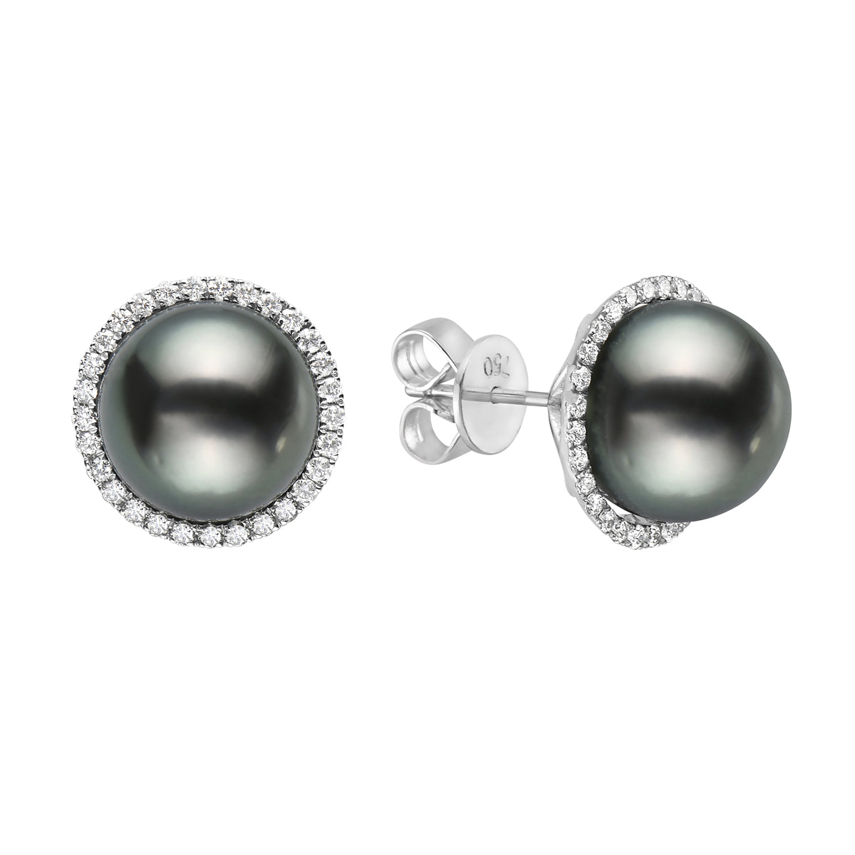 18KW/3.3G Tahitian Earring 58RD-0.43CT 11-12mm