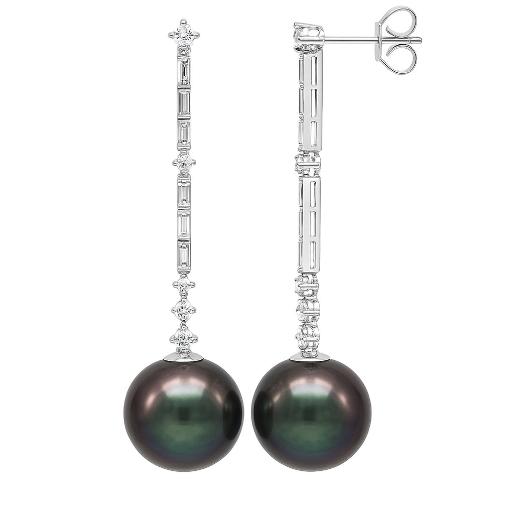 E012612-T - 18KW/3.6G Tahitian Earring 12BAG-0.78CT 10RD-0.59CT 12-13mm