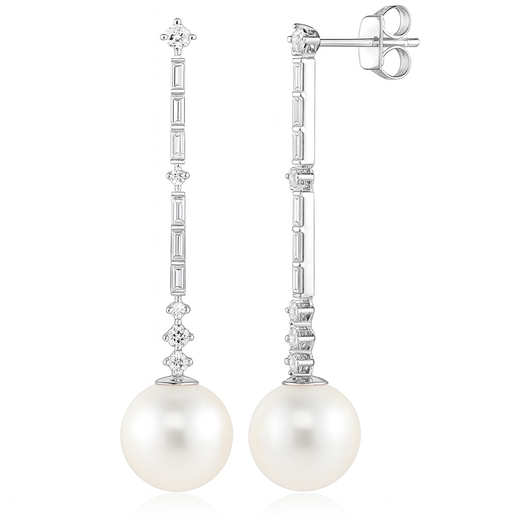18K White Gold South Sea Pearl Earrings, 12-13mm, 1.37ct