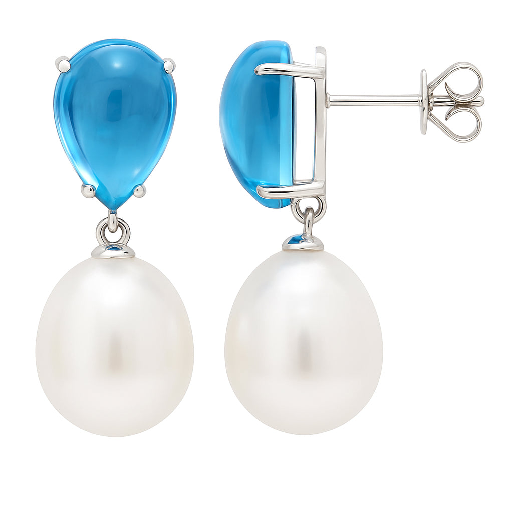 E012613 - 14KW/1.6G W.FW Earrings 2oval Swiss-Topaz -9.78CT 9-10mm