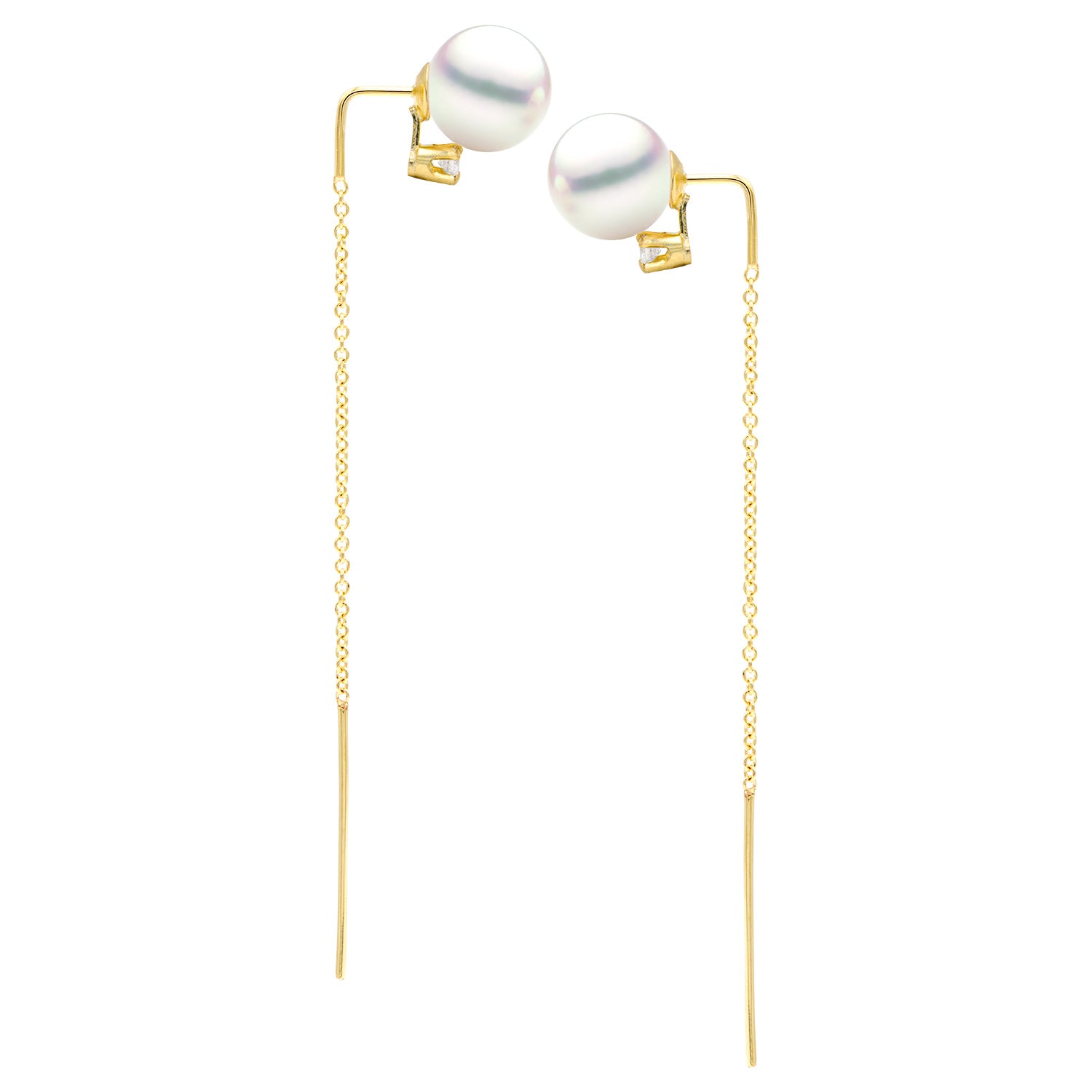14K Yellow Gold Akoya Pearl Earrings, 8.50-9mm, 0.08ct
