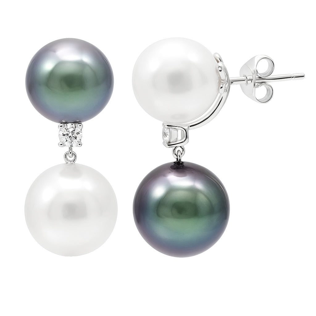 E012629-ST - 14KW/1.5G S.Sea/Tah Earring 2RD-0.24CT 9-12mm