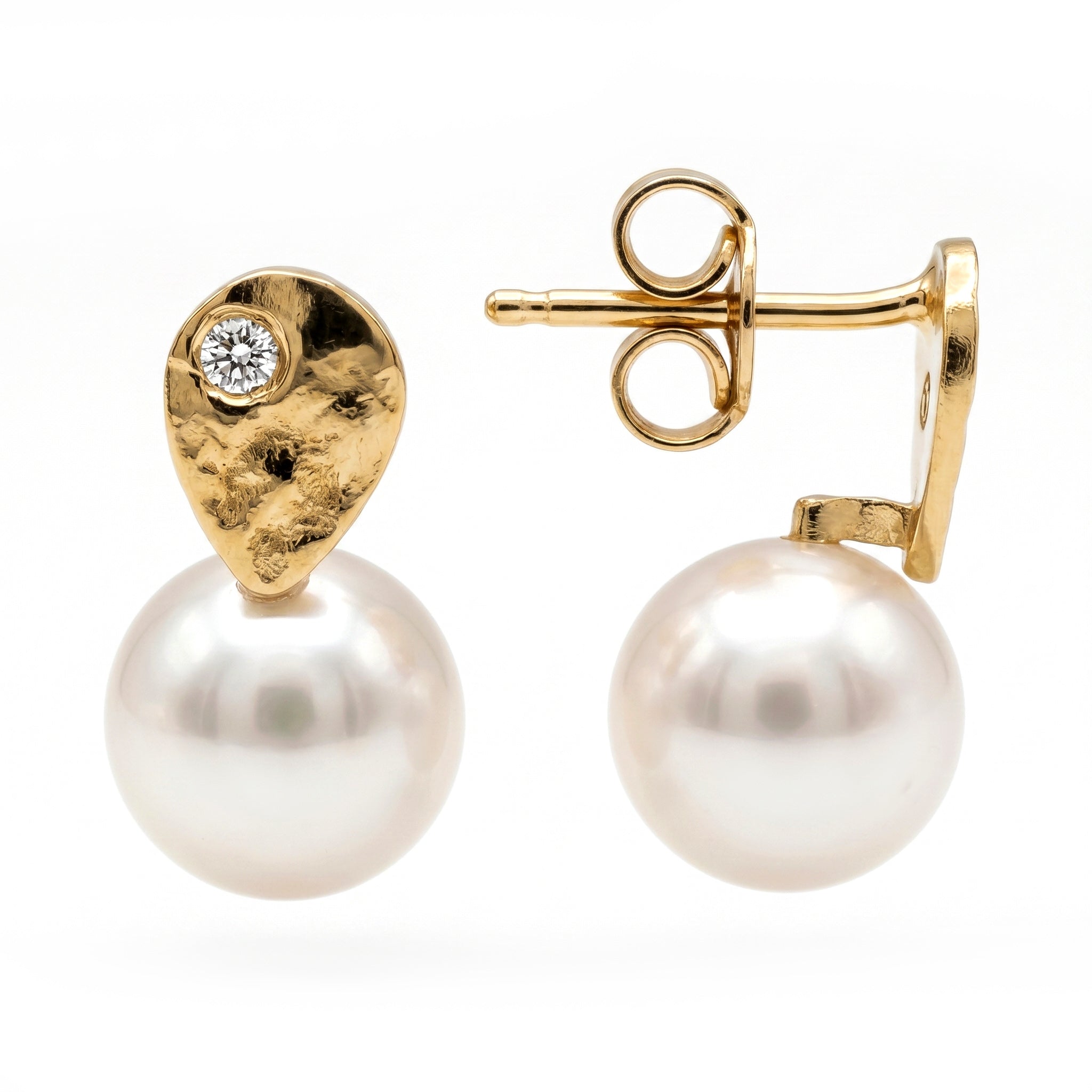 E012645Y-F - Earring 14KY-1.2G 2D-0.04ct W.FW 8-9mm