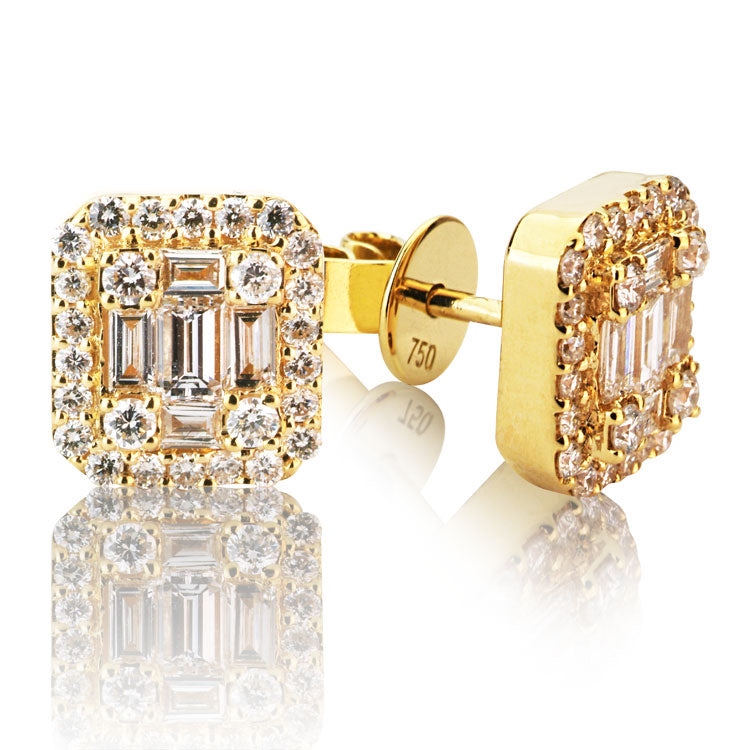 18KY Diamond Baguette Illusion Stud Earrings