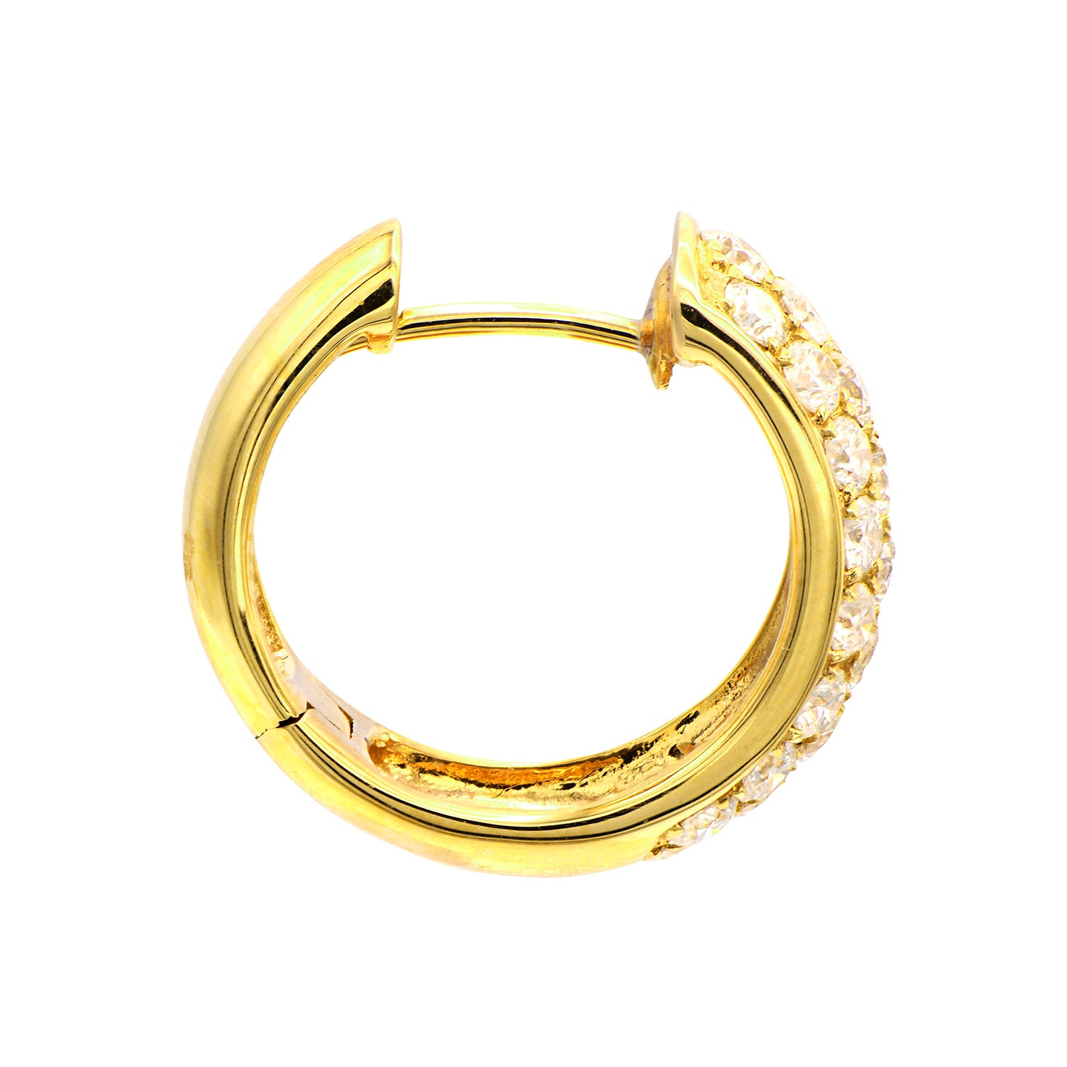 14K Yellow Gold Three Row Diamond Hoops