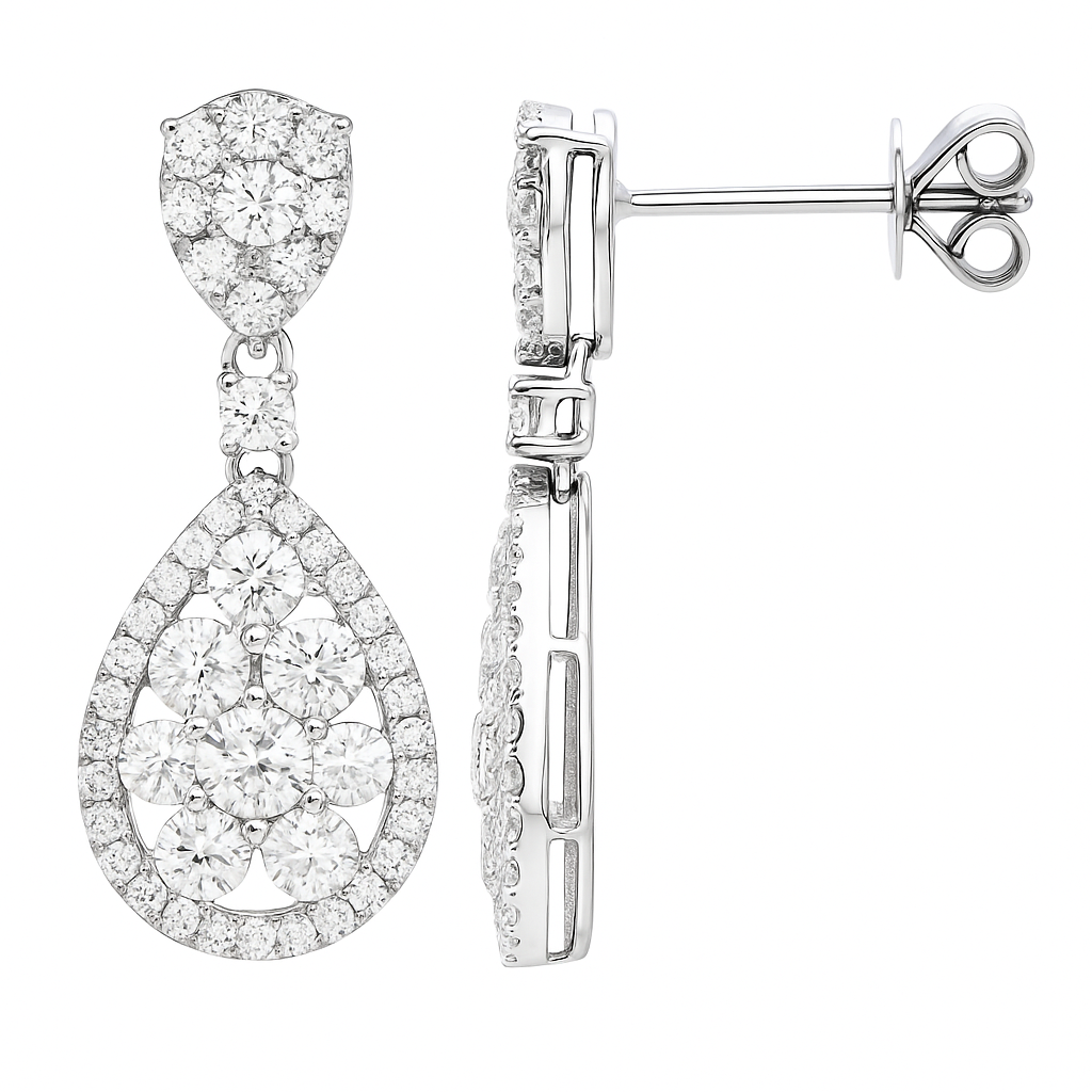 18K White Gold Diamond Hanging Earrings, 1.57ct