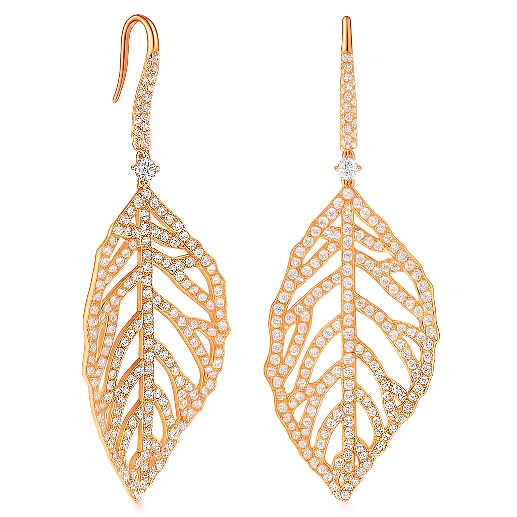18K Rose Gold Diamond Hanging Earrings, 3.05ct