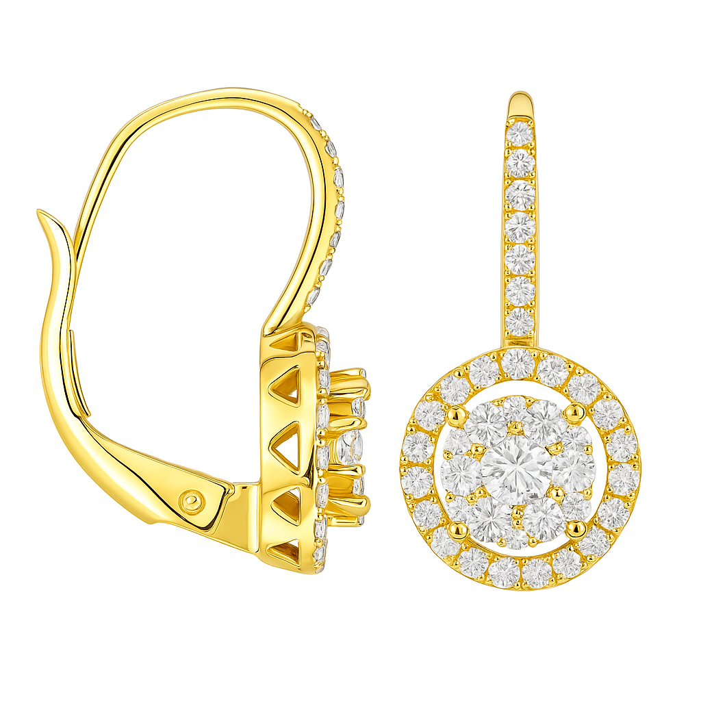 18K Yellow Gold Diamond Hanging Earrings, 0.82ct