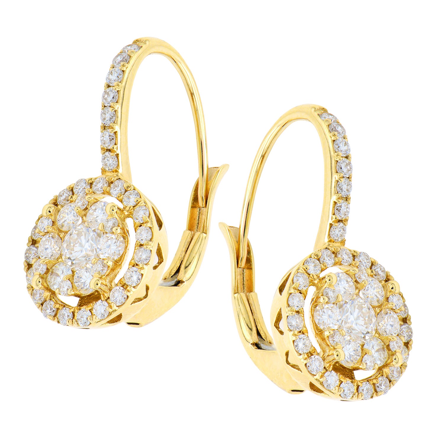 18K Yellow Gold Diamond Hanging Earrings, 0.82ct