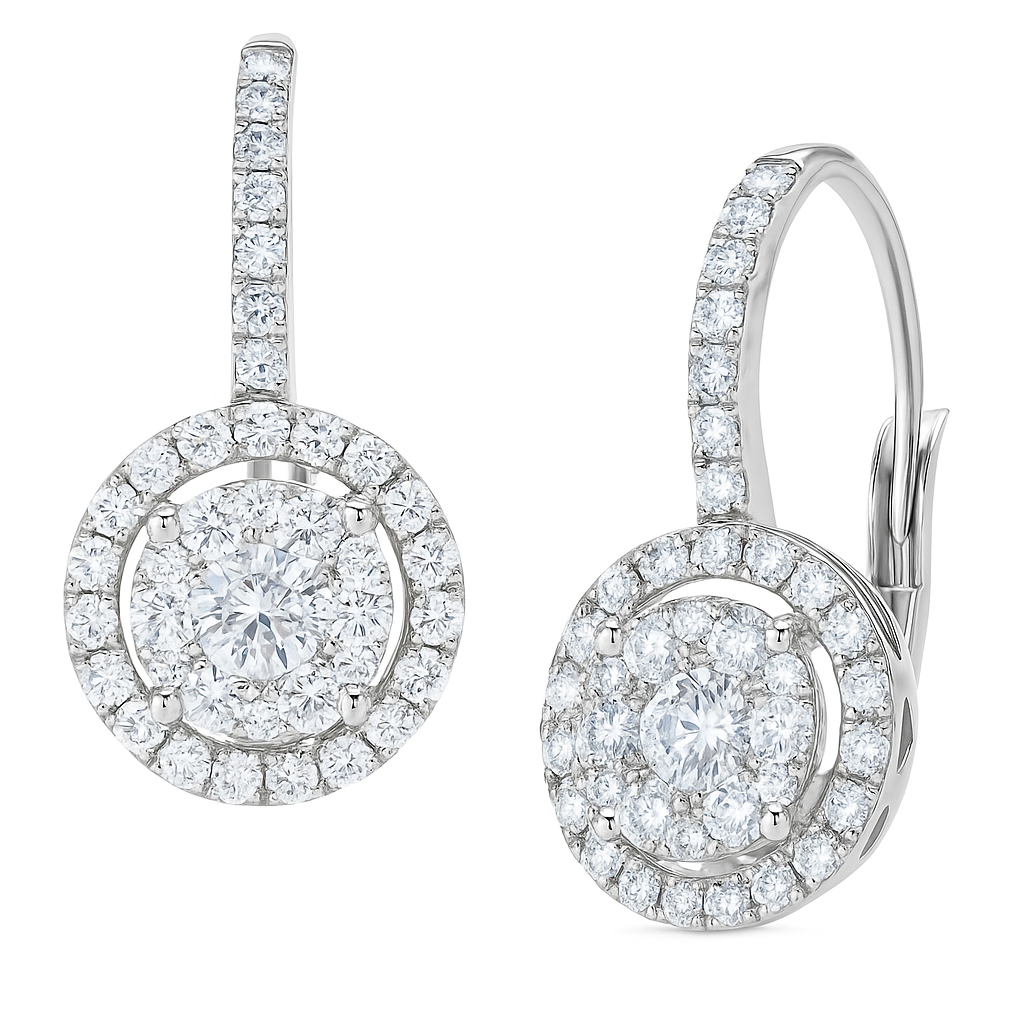 14K White Gold Diamond Cluster Dangling Earring, 0.86ct
