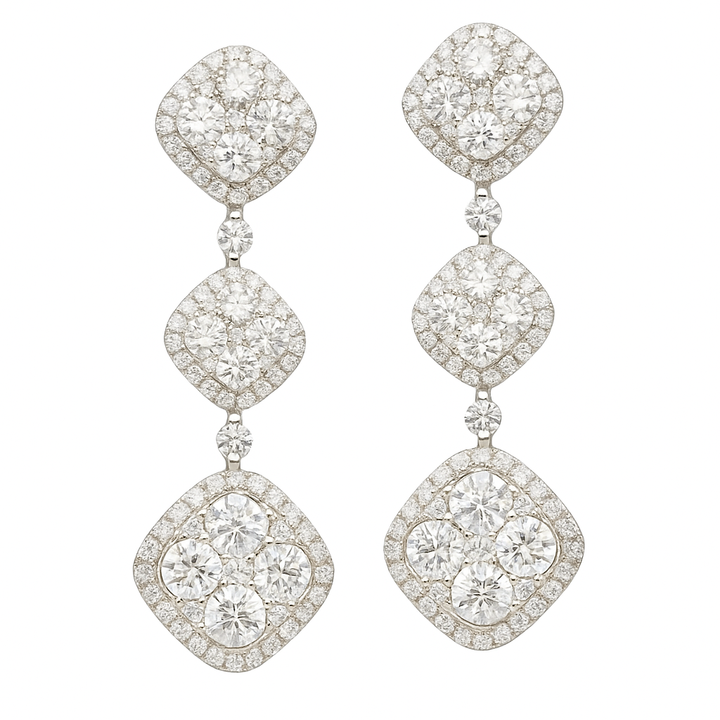 18K White Gold Diamond Hanging Earrings, 2.6ct