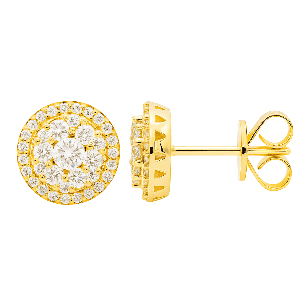 14K Yellow Gold Diamond Cluster Halo Earrings, 0.86ct