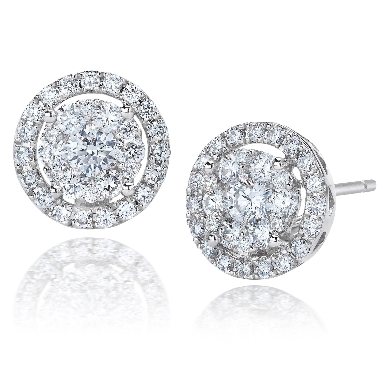 14K White Gold Diamond Cluster Halo Earrings