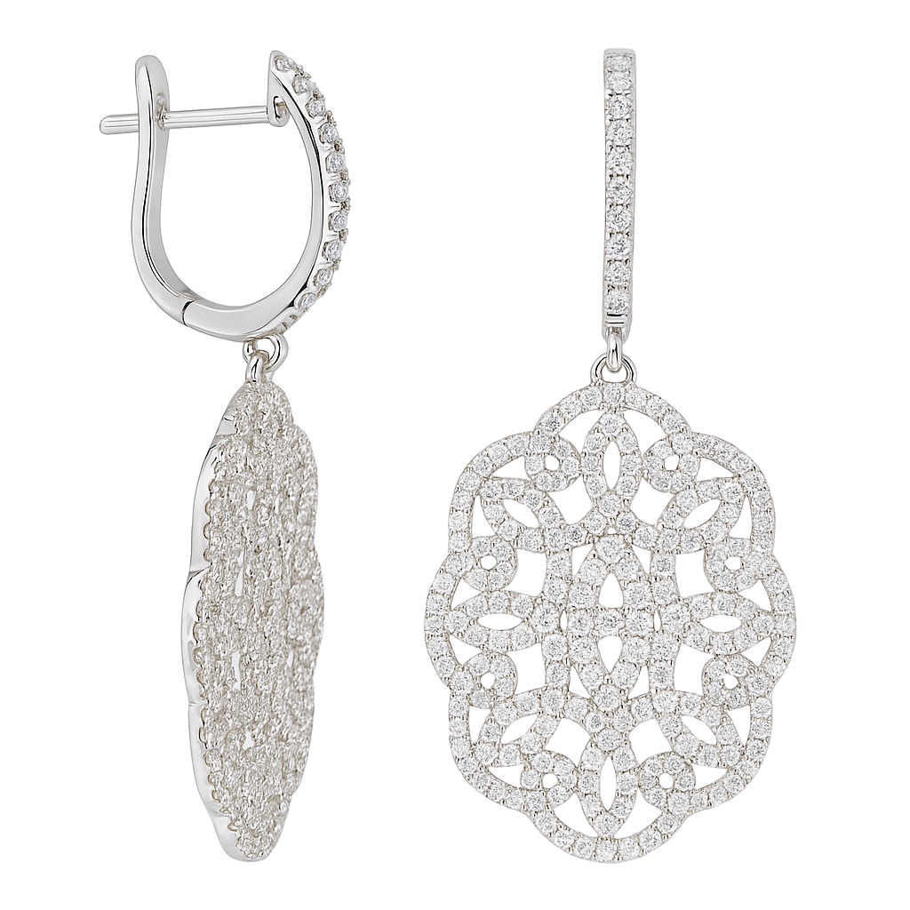 18K White Gold Diamond Hanging Earrings, 1.39ct