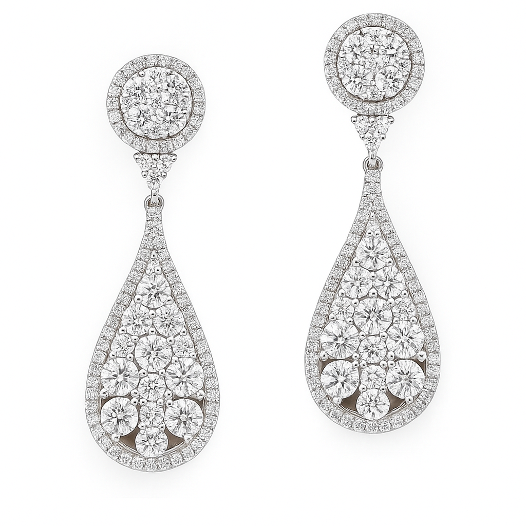 18K White Gold Diamond Hanging Earrings, 2.67ct