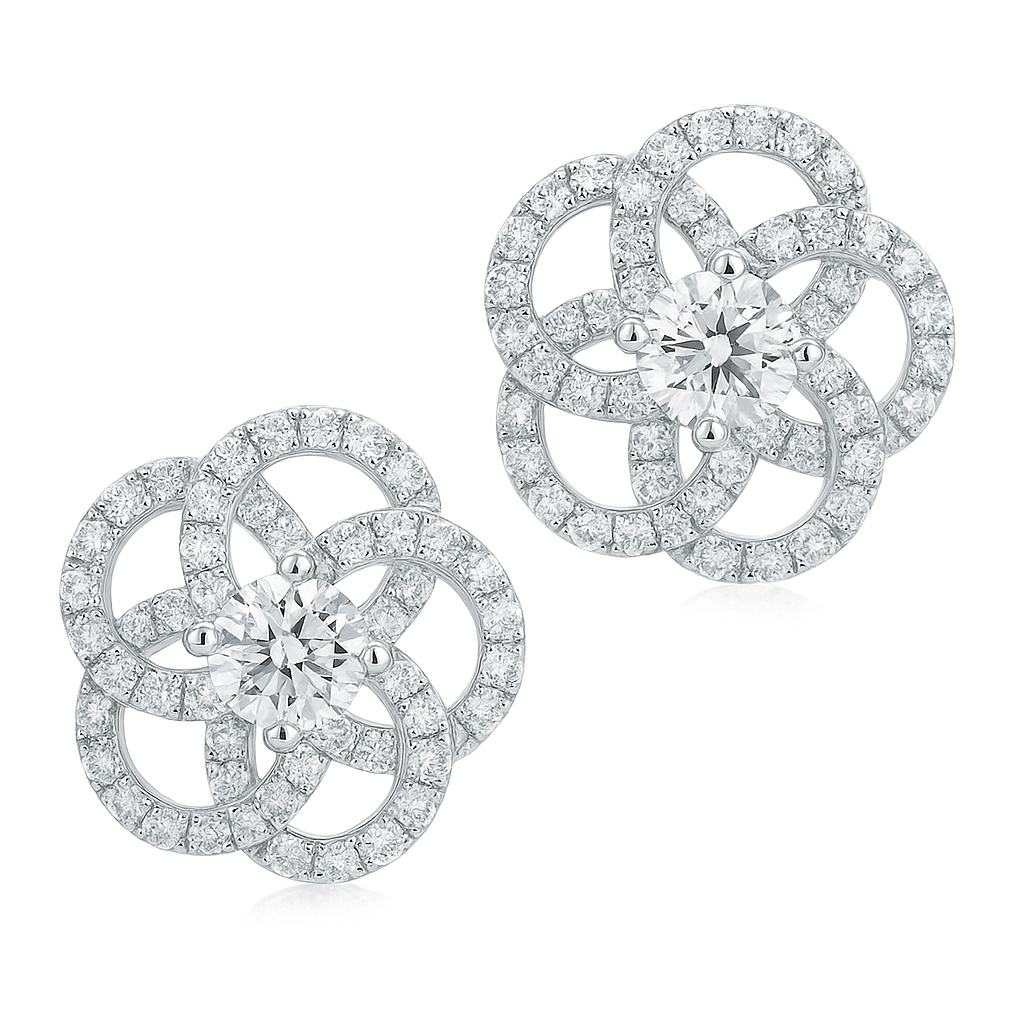 18K White Gold Stud Earrings, 0.68ct