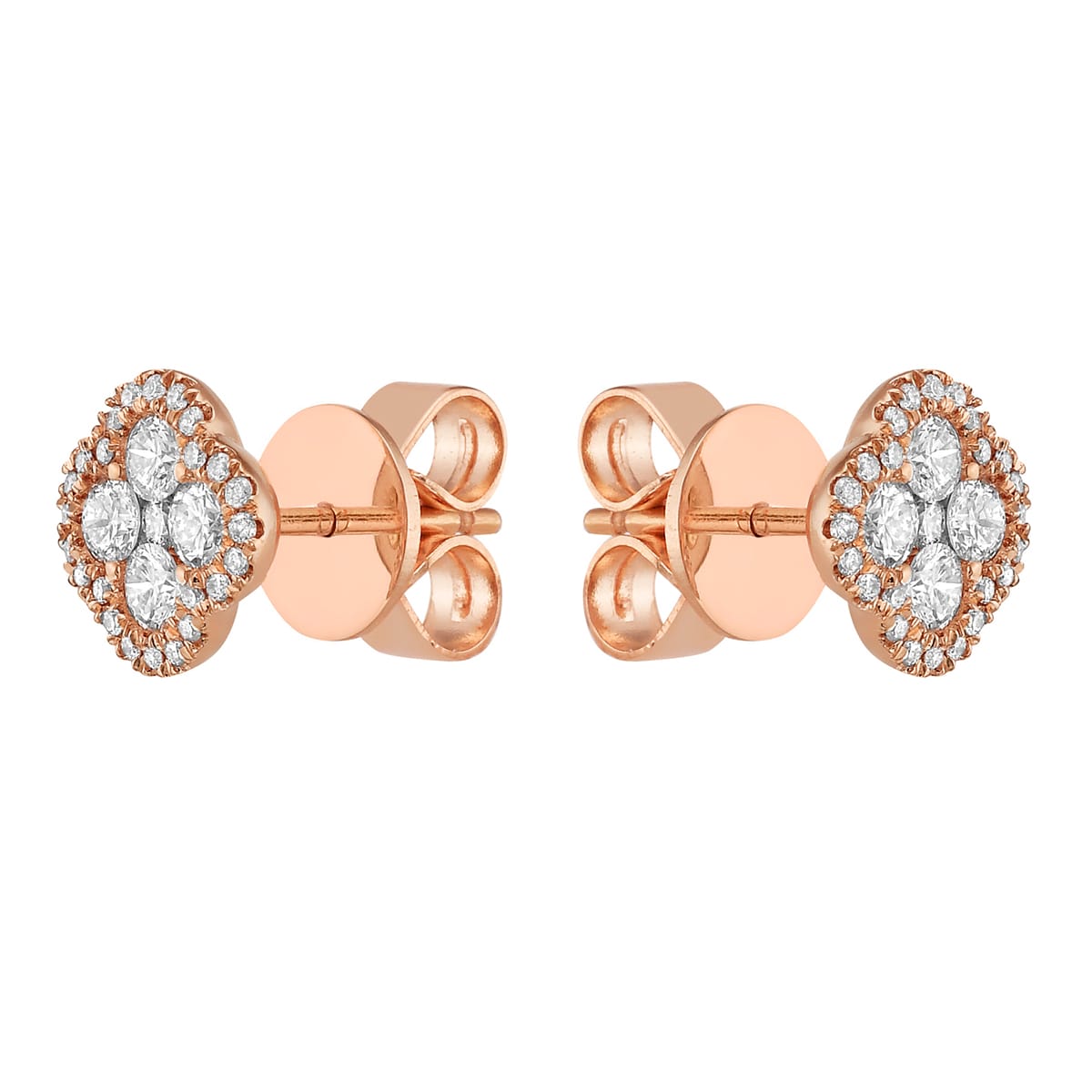 14K Rose Gold Diamond Clover Stud Earring - Small, 0.44ct