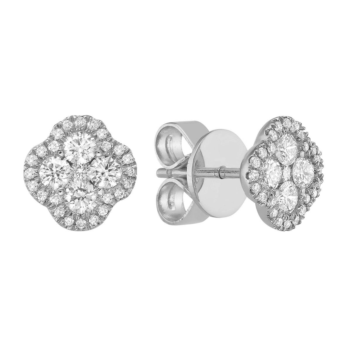 14K White Gold Diamond Clover Stud Earring - Large, 1.16ct