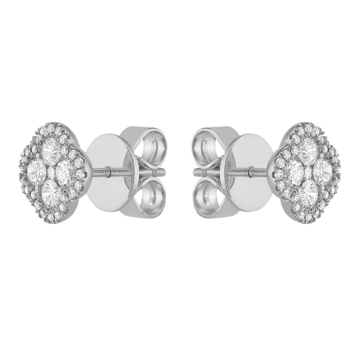 14K White Gold Diamond Clover Stud Earring - Medium, 0.78ct