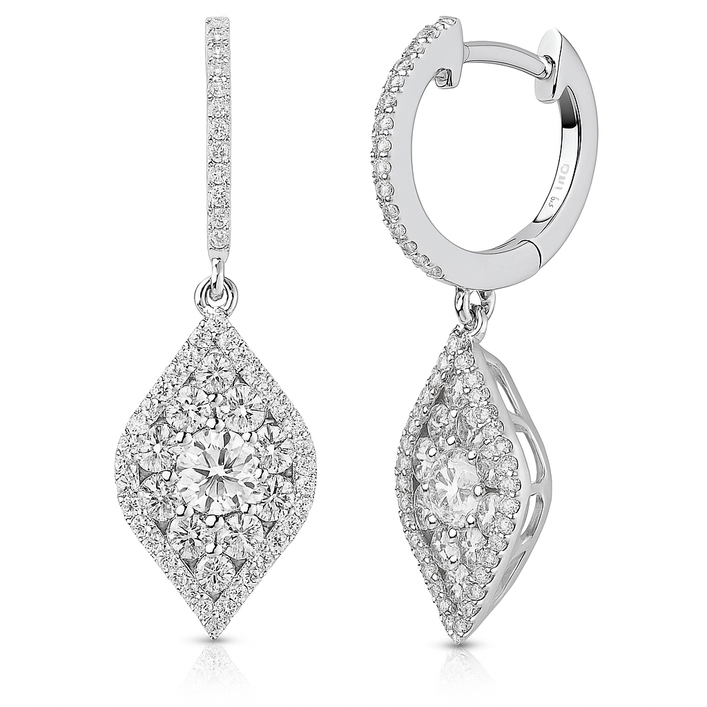 18K White Gold Diamond Hanging Earrings, 1.3ct