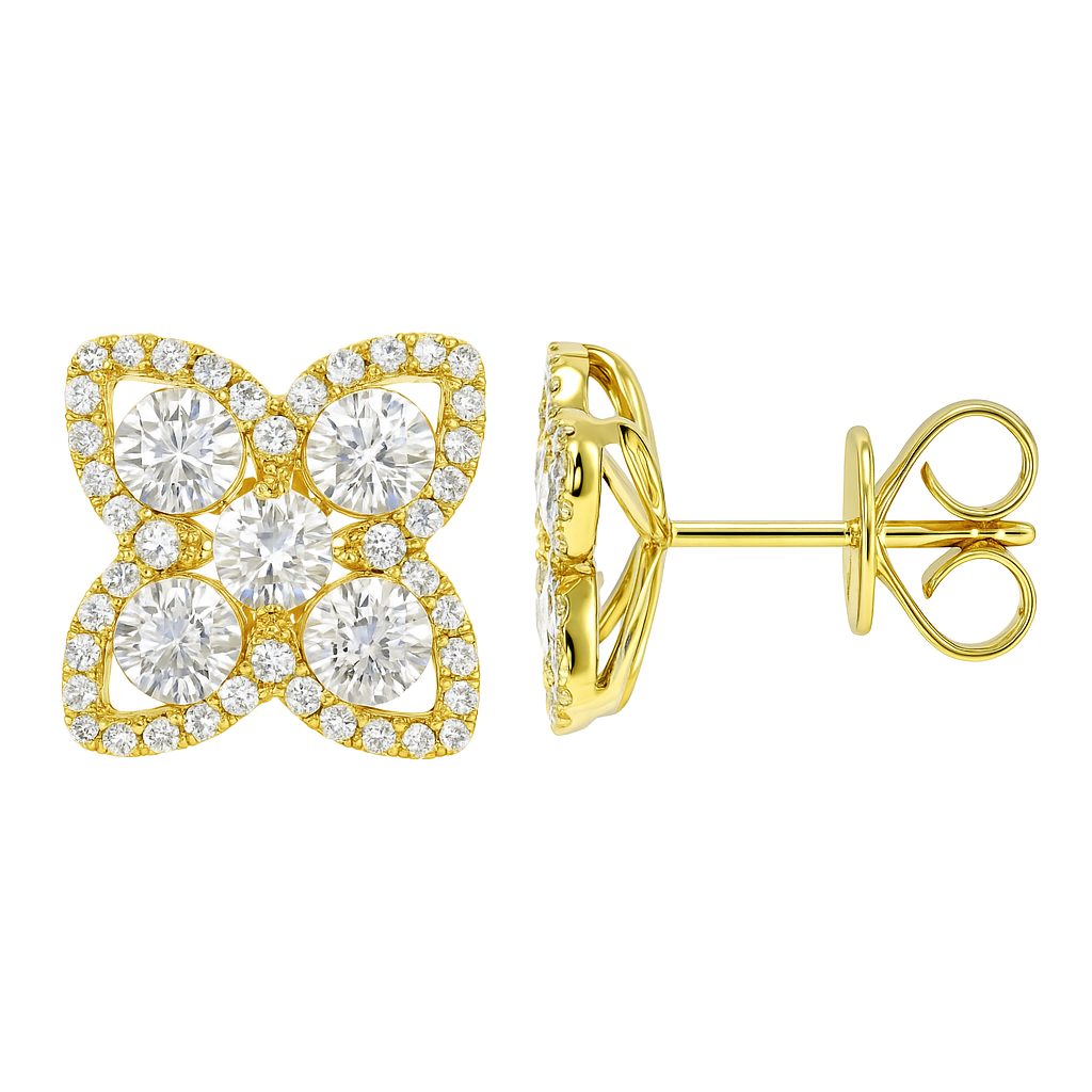18K Yellow Gold Diamond Stud Earrings, 0.97ct