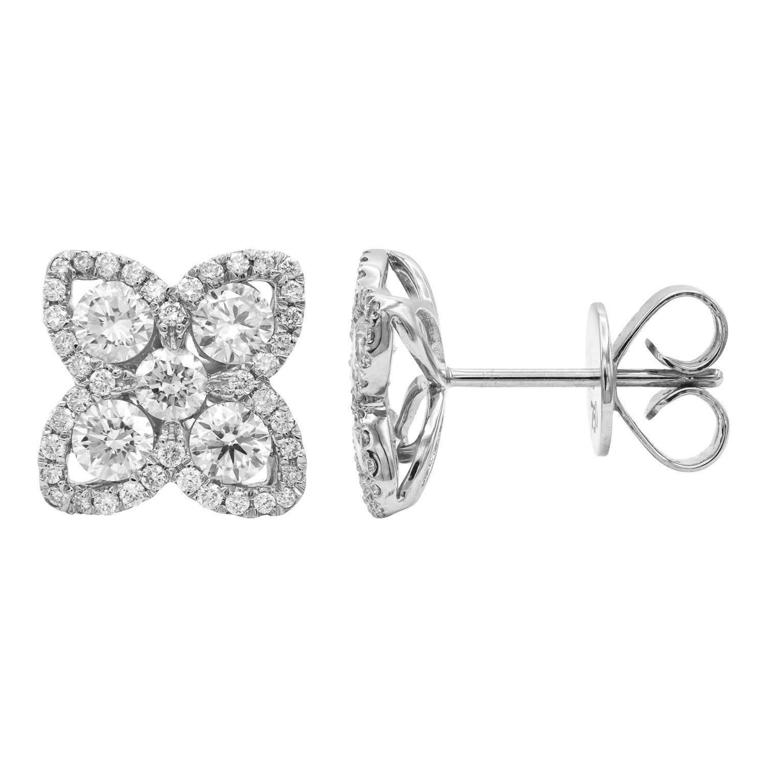14K White Gold Diamond Open Flower Stud