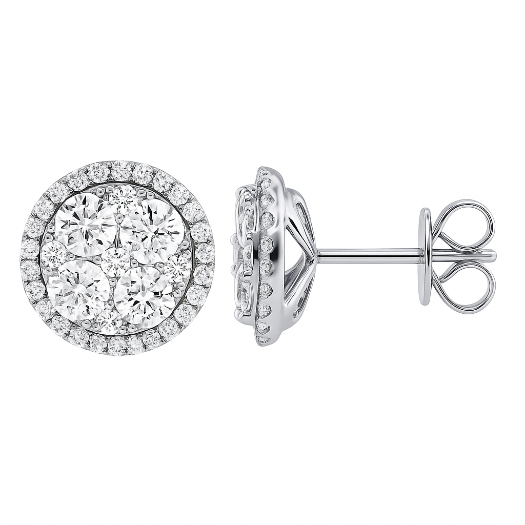 18K White Gold Diamond Stud Earrings, 1.85ct