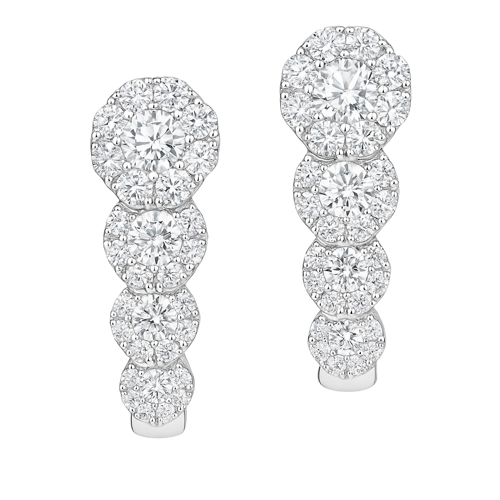 18K White Gold Diamond Huggie Earrings, 1.07ct