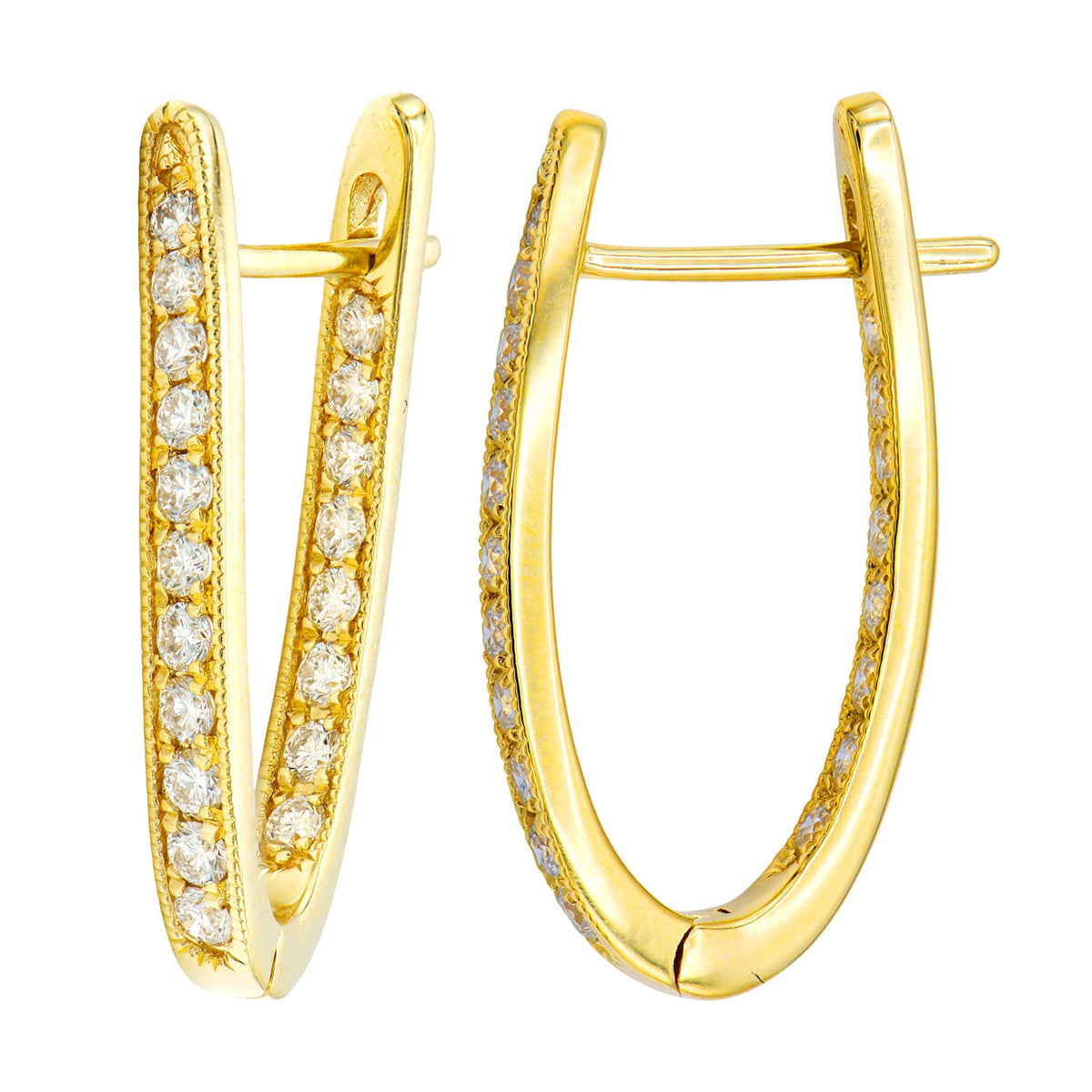14K Yellow Gold Diamond Inside Out Huggie, 0.65ct