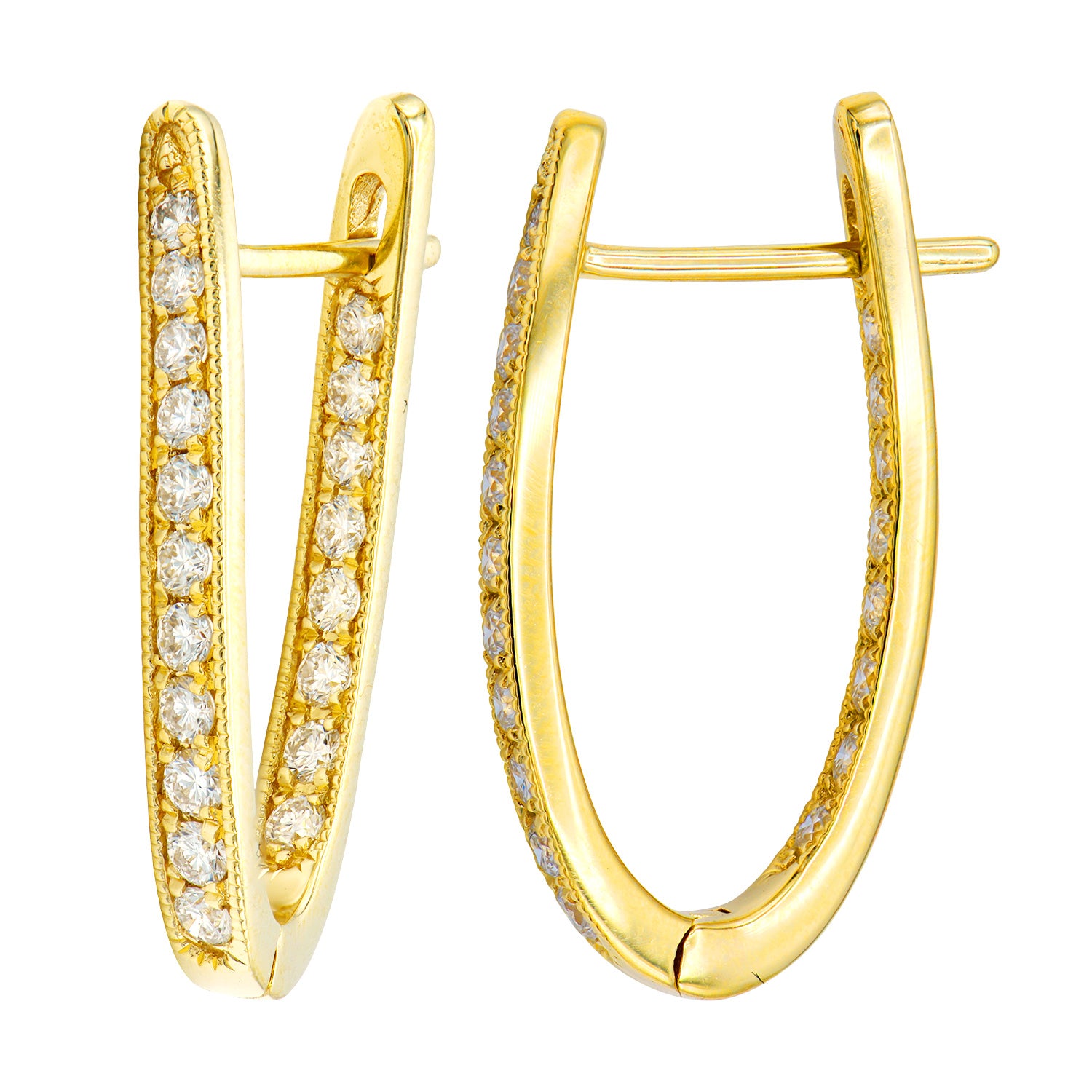 18K Yellow Gold Diamond Huggie Earrings, 0.61ct