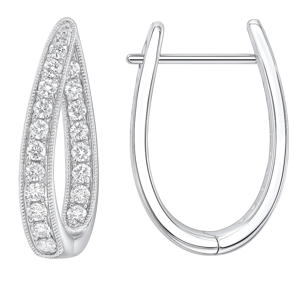 14K White Gold Diamond Inside Out Huggie, 0.65ct