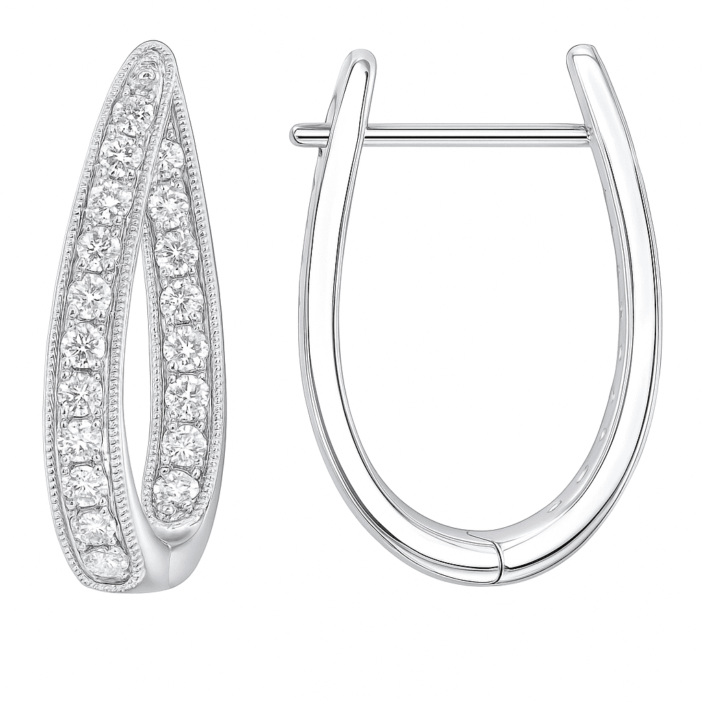 14K White Gold Diamond Inside Out Huggie, 0.65ct
